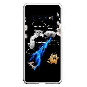 Чехол для Samsung Galaxy S10 с принтом Грозовой кошак (кара) в Белгороде, Силикон | Область печати: задняя сторона чехла, без боковых панелей | глаза | грозовой | зубы | кот | кошак | красный | молнии | пламя | разряды | черный