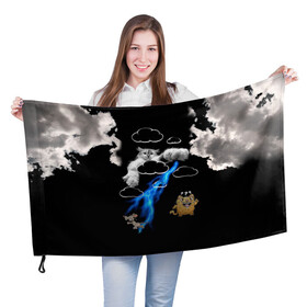 Флаг 3D с принтом Грозовой, кошак (кара) в Белгороде, 100% полиэстер | плотность ткани — 95 г/м2, размер — 67 х 109 см. Принт наносится с одной стороны | глаза | грозовой | зубы | кот | кошак | красный | молнии | пламя | разряды | черный