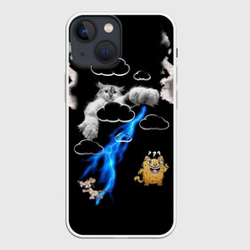 Чехол для iPhone 13 mini с принтом Грозовой, кошак (кара) в Белгороде,  |  | Тематика изображения на принте: глаза | грозовой | зубы | кот | кошак | красный | молнии | пламя | разряды | черный