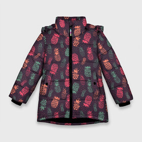 Зимняя куртка для девочек 3D с принтом Ананасовый экспресс в Белгороде, ткань верха — 100% полиэстер; подклад — 100% полиэстер, утеплитель — 100% полиэстер. | длина ниже бедра, удлиненная спинка, воротник стойка и отстегивающийся капюшон. Есть боковые карманы с листочкой на кнопках, утяжки по низу изделия и внутренний карман на молнии. 

Предусмотрены светоотражающий принт на спинке, радужный светоотражающий элемент на пуллере молнии и на резинке для утяжки. | Тематика изображения на принте: ананас | ананасы | арт | паттерн | фрукты. ягоды