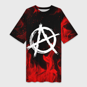 Платье-футболка 3D с принтом АНАРХИЯ | ANARCHY RED FIRE в Белгороде,  |  | anarchy | riot | rock | анархия | бунт | знаки | музыка | панки | рок | символ
