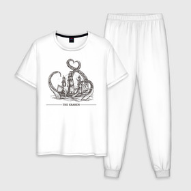 Мужская пижама хлопок с принтом Морской монстр Кракен, Kraken в Белгороде, 100% хлопок | брюки и футболка прямого кроя, без карманов, на брюках мягкая резинка на поясе и по низу штанин
 | 