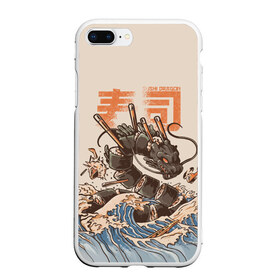 Чехол для iPhone 7Plus/8 Plus матовый с принтом Sushi dragon в Белгороде, Силикон | Область печати: задняя сторона чехла, без боковых панелей | волны | дракон | суши | суши дракон | японские волны | японский дракон