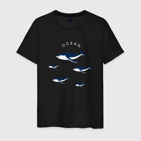 Мужская футболка хлопок с принтом Ocean в Белгороде, 100% хлопок | прямой крой, круглый вырез горловины, длина до линии бедер, слегка спущенное плечо. | Тематика изображения на принте: касатки | киты | киты в океане | морские звери | океан