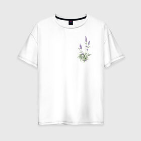 Женская футболка хлопок Oversize с принтом Lavanda в Белгороде, 100% хлопок | свободный крой, круглый ворот, спущенный рукав, длина до линии бедер
 | Тематика изображения на принте: лаванда | лавандовые цветы | милота | нежность | цветочки | цветы