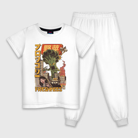 Детская пижама хлопок с принтом Broccozilla в Белгороде, 100% хлопок |  брюки и футболка прямого кроя, без карманов, на брюках мягкая резинка на поясе и по низу штанин
 | большие броккли | броккозилла | брокколи | годзила | разрушение