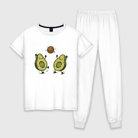Женская пижама хлопок с принтом Авокадик в Белгороде, 100% хлопок | брюки и футболка прямого кроя, без карманов, на брюках мягкая резинка на поясе и по низу штанин | avocado | vegan | vegetarian | авокадо | веган | вегетарианство