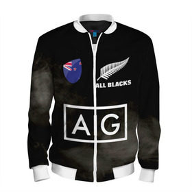 Мужской бомбер 3D с принтом ALL BLACKS в Белгороде, 100% полиэстер | застегивается на молнию, по бокам два кармана без застежек, по низу бомбера и на воротнике - эластичная резинка | Тематика изображения на принте: all blacks | new zealandd | rugby | новая зеландия | олл блэкс | регби | хака