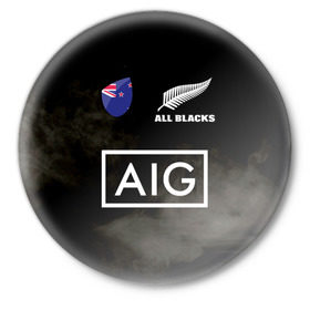 Значок с принтом ALL BLACKS в Белгороде,  металл | круглая форма, металлическая застежка в виде булавки | Тематика изображения на принте: all blacks | new zealandd | rugby | новая зеландия | олл блэкс | регби | хака