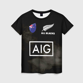 Женская футболка 3D с принтом ALL BLACKS в Белгороде, 100% полиэфир ( синтетическое хлопкоподобное полотно) | прямой крой, круглый вырез горловины, длина до линии бедер | all blacks | new zealandd | rugby | новая зеландия | олл блэкс | регби | хака