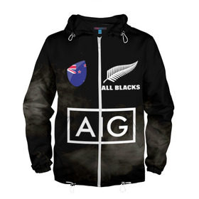 Мужская ветровка 3D с принтом ALL BLACKS в Белгороде, 100% полиэстер | подол и капюшон оформлены резинкой с фиксаторами, два кармана без застежек по бокам, один потайной карман на груди | all blacks | new zealandd | rugby | новая зеландия | олл блэкс | регби | хака