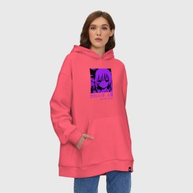 Худи SuperOversize хлопок с принтом Cute but psycho в Белгороде, 70% хлопок, 30% полиэстер, мягкий начес внутри | карман-кенгуру, эластичная резинка на манжетах и по нижней кромке, двухслойный капюшон
 | Тематика изображения на принте: anime | cute but psycho | аниме | арт | девушка | иероглифы | манга | милый но псих | надпись на японском | прикольная надпись | тян | фиолетовый