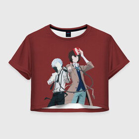 Женская футболка Crop-top 3D с принтом Atsushi Nakajima & Osamu Dazai в Белгороде, 100% полиэстер | круглая горловина, длина футболки до линии талии, рукава с отворотами | Тематика изображения на принте: atsushi | bungou | dazai | dogs | nakajima | osamu | stray | атсуши | ацуси | ацуши | бродячие псы | бродячих | дазай | литературные гении | накаджима | накадзима | осаму | проза | псов