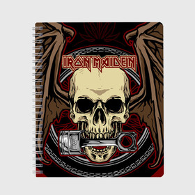 Тетрадь с принтом Iron Maiden в Белгороде, 100% бумага | 48 листов, плотность листов — 60 г/м2, плотность картонной обложки — 250 г/м2. Листы скреплены сбоку удобной пружинной спиралью. Уголки страниц и обложки скругленные. Цвет линий — светло-серый
 | 80s | hardrock | heavy | iron | maiden | metal | pop | steve harris | the final frontier | uk | айрон | группа | железная дева | метал | мэйден | хеви