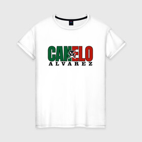 Женская футболка хлопок с принтом Canelo Alvarez в Белгороде, 100% хлопок | прямой крой, круглый вырез горловины, длина до линии бедер, слегка спущенное плечо | Тематика изображения на принте: 