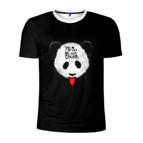 Мужская футболка 3D спортивная с принтом _Panda_ в Белгороде, 100% полиэстер с улучшенными характеристиками | приталенный силуэт, круглая горловина, широкие плечи, сужается к линии бедра | color | have | hunter | panda | text | we | yes | австралия | арт | бе | высунула | глаза | голова | да | дикое | есть | животное | лбу | млекопитающее | на | надпись | нас | нос | охотник | панда | панды | показывает