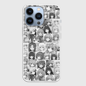 Чехол для iPhone 13 Pro с принтом MANY FACES OF ANIME GIRLS monochrome в Белгороде,  |  | anime | аниме | арт | девушки | манга | мультик | мультфильм | тян
