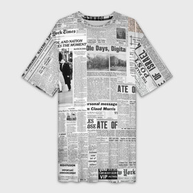 Платье-футболка 3D с принтом Газета Newspaper в Белгороде,  |  | america | americans | chicago | new york times | newspaper | newspapers | tribune | wahintgon post | американские | газета | газетная | газеты | из газет | модная | модный | сша | трибьют