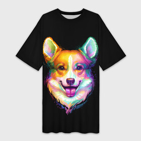 Платье-футболка 3D с принтом Корги в Белгороде,  |  | animal | animals | corgi | dog | dogs | glitch | глитч | животные | звери | картинка | картинки | корги | ми | милота | милый | пес | прикольная | прикольные | собака | собачка