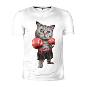 Мужская футболка 3D спортивная с принтом Кот боксёр  в Белгороде, 100% полиэстер с улучшенными характеристиками | приталенный силуэт, круглая горловина, широкие плечи, сужается к линии бедра | арт | животные | искусство | картинка | рисунок