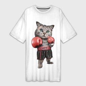 Платье-футболка 3D с принтом Кот боксёр в Белгороде,  |  | арт | животные | искусство | картинка | рисунок