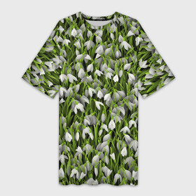 Платье-футболка 3D с принтом Подснежники в Белгороде,  |  | 8 марта | букет | весенний | весна | клумба | паттерн | подарок | подснежник | растение | цветочный | цветы. цветок