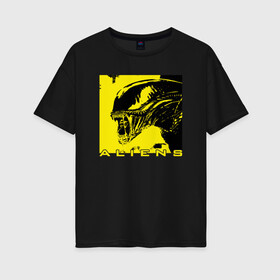 Женская футболка хлопок Oversize с принтом Aliens в Белгороде, 100% хлопок | свободный крой, круглый ворот, спущенный рукав, длина до линии бедер
 | alien | инопланетянин | пришелец | фильм | чужой | чужой против хищника