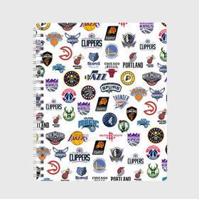 Тетрадь с принтом NBA Pattern в Белгороде, 100% бумага | 48 листов, плотность листов — 60 г/м2, плотность картонной обложки — 250 г/м2. Листы скреплены сбоку удобной пружинной спиралью. Уголки страниц и обложки скругленные. Цвет линий — светло-серый
 | Тематика изображения на принте: basketball | boston celtics | brooklyn nets | nba | new york knicks | philadel | toronto raptors | баскетбол | бостон селтикс | бруклин нетс | нба | нью йорк никс | спорт | торонто рэпторс | филадельфия 76ерс