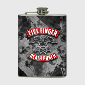 Фляга с принтом Five Finger Death Punch в Белгороде, металлический корпус | емкость 0,22 л, размер 125 х 94 мм. Виниловая наклейка запечатывается полностью | 5fdp | death | ffdp | finger | five | five finger death punch | punch | грув метал