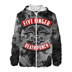 Мужская куртка 3D с принтом Five Finger Death Punch в Белгороде, ткань верха — 100% полиэстер, подклад — флис | прямой крой, подол и капюшон оформлены резинкой с фиксаторами, два кармана без застежек по бокам, один большой потайной карман на груди. Карман на груди застегивается на липучку | Тематика изображения на принте: 5fdp | death | ffdp | finger | five | five finger death punch | punch | грув метал