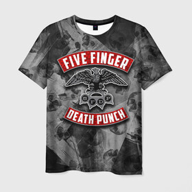 Мужская футболка 3D с принтом Five Finger Death Punch в Белгороде, 100% полиэфир | прямой крой, круглый вырез горловины, длина до линии бедер | 5fdp | death | ffdp | finger | five | five finger death punch | punch | грув метал