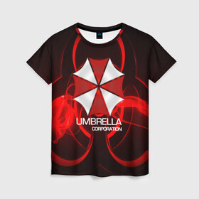 Женская футболка 3D с принтом Umbrella Corp в Белгороде, 100% полиэфир ( синтетическое хлопкоподобное полотно) | прямой крой, круглый вырез горловины, длина до линии бедер | biohazard | biohazard 7 | crocodile | fang | game | hand | monster | new umbrella | resident evil | resident evil 7 | umbrella | umbrella corp | umbrella corporation | zombie | обитель
