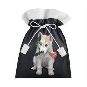 Подарочный 3D мешок с принтом Щенок в подарок в Белгороде, 100% полиэстер | Размер: 29*39 см | 8 марта щенок | husky | siberian husky | белый щенок | лайка | собака на день рождения | собака с розой | собака с цветком | хаски | щенок | щенок 8 марта | щенок лайки | щенок на 8 марта | щенок на день рождения
