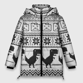 Женская зимняя куртка 3D с принтом Свитер с T-rexами в Белгороде, верх — 100% полиэстер; подкладка — 100% полиэстер; утеплитель — 100% полиэстер | длина ниже бедра, силуэт Оверсайз. Есть воротник-стойка, отстегивающийся капюшон и ветрозащитная планка. 

Боковые карманы с листочкой на кнопках и внутренний карман на молнии | game | t rex | арнамент | бабушке | бежит | браузер | внуку | вязаный | вязь | гугл | девушке | дед | дочке | женщине | игры | интернет | любим | маме | мужчине | п | папе | парню | пиксель | подарок | свитер