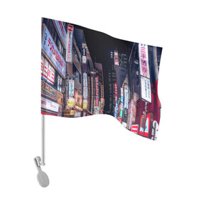 Флаг для автомобиля с принтом Ночной Токио в Белгороде, 100% полиэстер | Размер: 30*21 см | город | города | дома | здания | иероглифы | надписи | небо | неон | ночь | огни | страны | сумерки | улица | фонари | япония