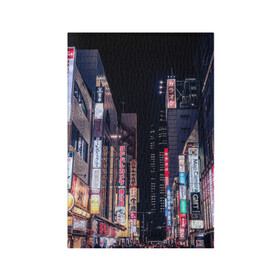 Обложка для паспорта матовая кожа с принтом Ночной Токио в Белгороде, натуральная матовая кожа | размер 19,3 х 13,7 см; прозрачные пластиковые крепления | Тематика изображения на принте: город | города | дома | здания | иероглифы | надписи | небо | неон | ночь | огни | страны | сумерки | улица | фонари | япония