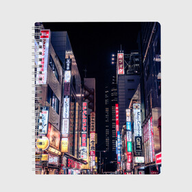 Тетрадь с принтом Ночной Токио в Белгороде, 100% бумага | 48 листов, плотность листов — 60 г/м2, плотность картонной обложки — 250 г/м2. Листы скреплены сбоку удобной пружинной спиралью. Уголки страниц и обложки скругленные. Цвет линий — светло-серый
 | Тематика изображения на принте: город | города | дома | здания | иероглифы | надписи | небо | неон | ночь | огни | страны | сумерки | улица | фонари | япония