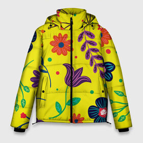 Мужская зимняя куртка 3D с принтом Цветочный микс в Белгороде, верх — 100% полиэстер; подкладка — 100% полиэстер; утеплитель — 100% полиэстер | длина ниже бедра, свободный силуэт Оверсайз. Есть воротник-стойка, отстегивающийся капюшон и ветрозащитная планка. 

Боковые карманы с листочкой на кнопках и внутренний карман на молнии. | flowers | девушки | желтые | круги | лето | листья | природа | разноцветные | растения | ромашки | солнце | текстура | тропика | тюльпаны | узоры | цветочки | цветы