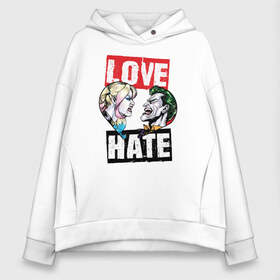 Женское худи Oversize хлопок с принтом Love Hate в Белгороде, френч-терри — 70% хлопок, 30% полиэстер. Мягкий теплый начес внутри —100% хлопок | боковые карманы, эластичные манжеты и нижняя кромка, капюшон на магнитной кнопке | harleen quinzel | harley | harley quin | harley quinn | shtatharley | джокер | джокир | лав | сердца | харли квин | харли квинн | харли куин | харли куинн | харлин квинзель | хейт