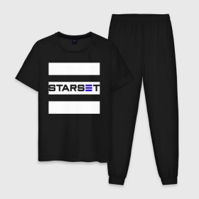 Мужская пижама хлопок с принтом Starset logo в Белгороде, 100% хлопок | брюки и футболка прямого кроя, без карманов, на брюках мягкая резинка на поясе и по низу штанин
 | Тематика изображения на принте: logo | rock | starset | лого | рок | старсет