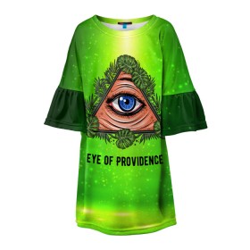 Детское платье 3D с принтом Всевидящее око в Белгороде, 100% полиэстер | прямой силуэт, чуть расширенный к низу. Круглая горловина, на рукавах — воланы | всевидящее око | глаз | за тобой наблюдают | заговор | зрачок | креатив | листва | листья | масон | масоны | наблюдение | сговор | треугольник