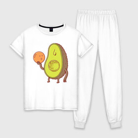 Женская пижама хлопок с принтом Авокадо в Белгороде, 100% хлопок | брюки и футболка прямого кроя, без карманов, на брюках мягкая резинка на поясе и по низу штанин | avocado | vegan | vegetarian | авокадо | веган | вегетарианство