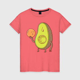 Женская футболка хлопок с принтом Авокадо в Белгороде, 100% хлопок | прямой крой, круглый вырез горловины, длина до линии бедер, слегка спущенное плечо | avocado | vegan | vegetarian | авокадо | веган | вегетарианство