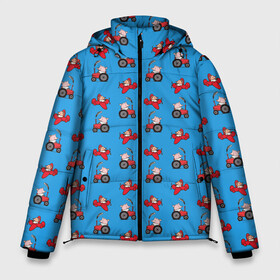 Мужская зимняя куртка 3D с принтом Поросенок Пётр в Белгороде, верх — 100% полиэстер; подкладка — 100% полиэстер; утеплитель — 100% полиэстер | длина ниже бедра, свободный силуэт Оверсайз. Есть воротник-стойка, отстегивающийся капюшон и ветрозащитная планка. 

Боковые карманы с листочкой на кнопках и внутренний карман на молнии. | Тематика изображения на принте: pig | plane | pyotr | tractor | пётр | поросёнок | самолет | трактор