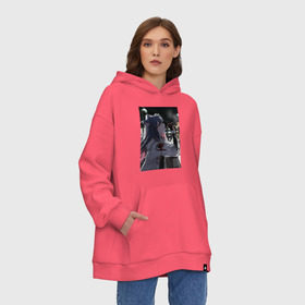 Худи SuperOversize хлопок с принтом MOOD в Белгороде, 70% хлопок, 30% полиэстер, мягкий начес внутри | карман-кенгуру, эластичная резинка на манжетах и по нижней кромке, двухслойный капюшон
 | anime | art | city | girl | night | аниме | арт | город | девушка | ночь