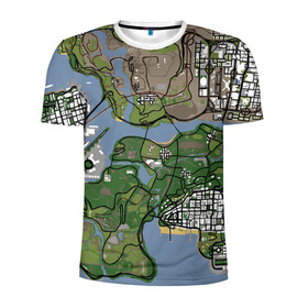 Мужская футболка 3D спортивная с принтом San andreas в Белгороде, 100% полиэстер с улучшенными характеристиками | приталенный силуэт, круглая горловина, широкие плечи, сужается к линии бедра | game map | gta | gta 3 | gta 4 | gta 5 | gta map | liderty city | map | rockstar | san andreas | san andreas map | vice city | гта | гта карта | игровая карта | игровой мир | карта | карта гта | карта сан | сан андреас | сан андрес | сан андрэас 