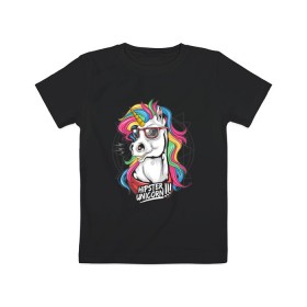 Детская футболка хлопок с принтом Единорог хипстер в Белгороде, 100% хлопок | круглый вырез горловины, полуприлегающий силуэт, длина до линии бедер | hipstern | horse | unicorn | единорог | лошадь | пони | радуга | разноцветная | хипстер