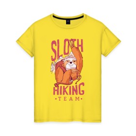Женская футболка хлопок с принтом Ленивец в Белгороде, 100% хлопок | прямой крой, круглый вырез горловины, длина до линии бедер, слегка спущенное плечо | camping | hiking | outdoor | sloth | кемпинг | ленивец | ленивцы