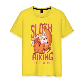 Мужская футболка хлопок с принтом Ленивец в Белгороде, 100% хлопок | прямой крой, круглый вырез горловины, длина до линии бедер, слегка спущенное плечо. | camping | hiking | outdoor | sloth | кемпинг | ленивец | ленивцы