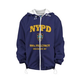 Детская куртка 3D с принтом Бруклин 9-9 департамент NYPD в Белгороде, 100% полиэстер | застежка — молния, подол и капюшон оформлены резинкой с фиксаторами, по бокам — два кармана без застежек, один потайной карман на груди, плотность верхнего слоя — 90 г/м2; плотность флисового подклада — 260 г/м2 | 99 | brooklyn 99 | police | бруклин | бруклин 9 9 | девять девять | департамент | джейк | джеффордс | значок | логотип | нью йорк | перальта | сериал | терри | чарльз бойл